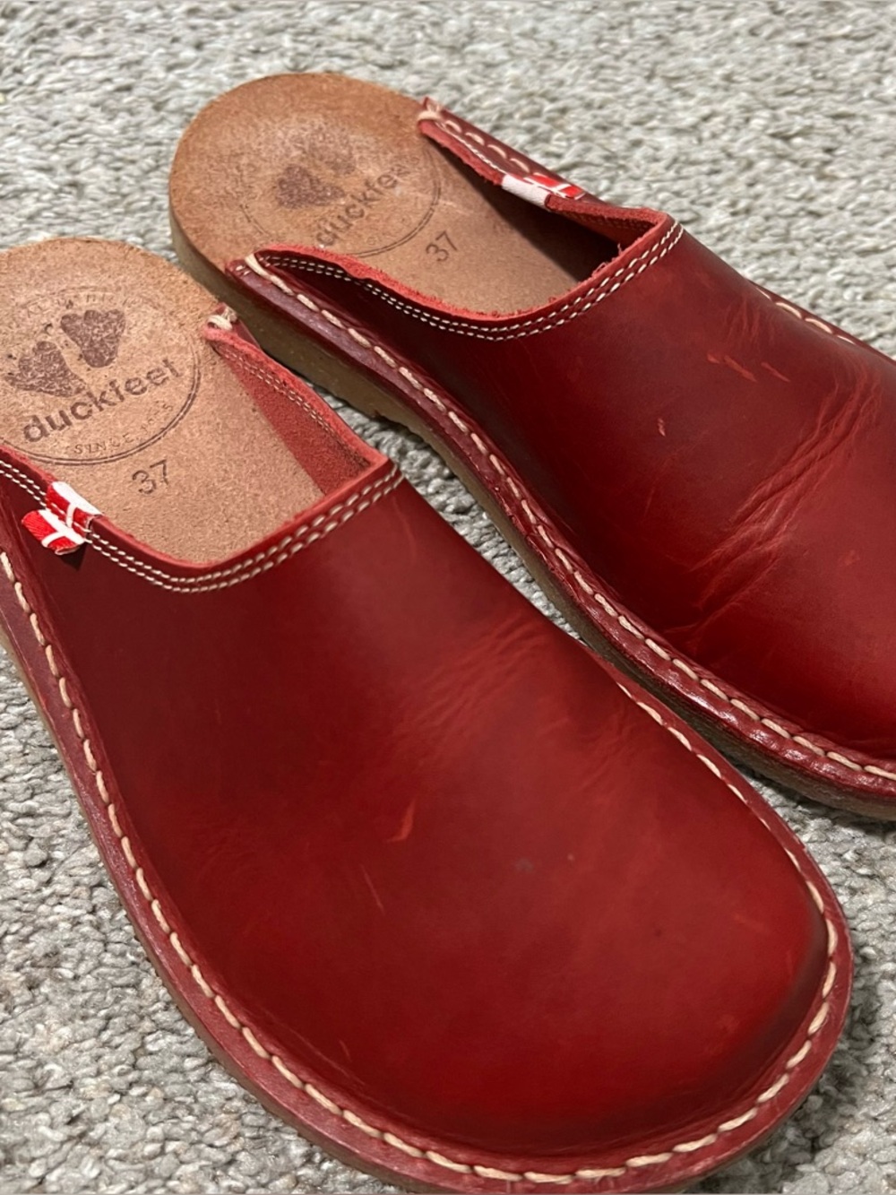 Duckfeet Red Handmade Blåvand' Mules Slip-ons - Clogs Slides Size 37 6.5/7